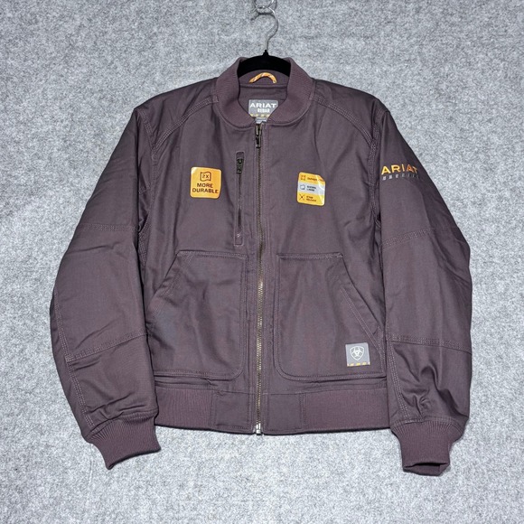 NWT Ariat Rebar Dura Canvas Sherpa Lined Bomber Jacket Womens Medium Muted Plum - Picture 2 of 10